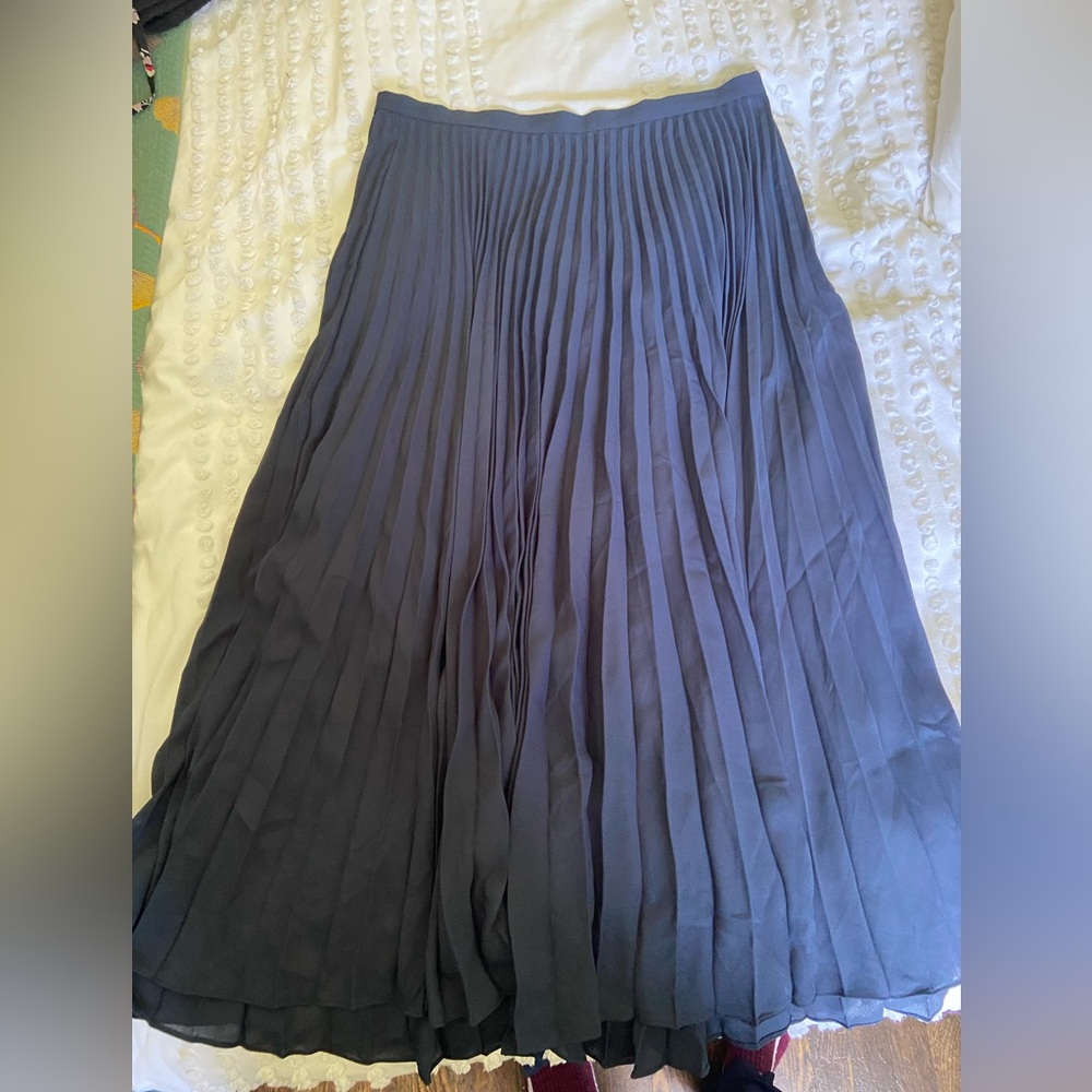Vince Navy Pleated Maxi Skirt